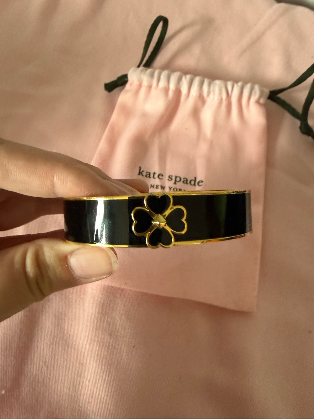 Kate Spade Black Enamel Clover Bangle Bracelet